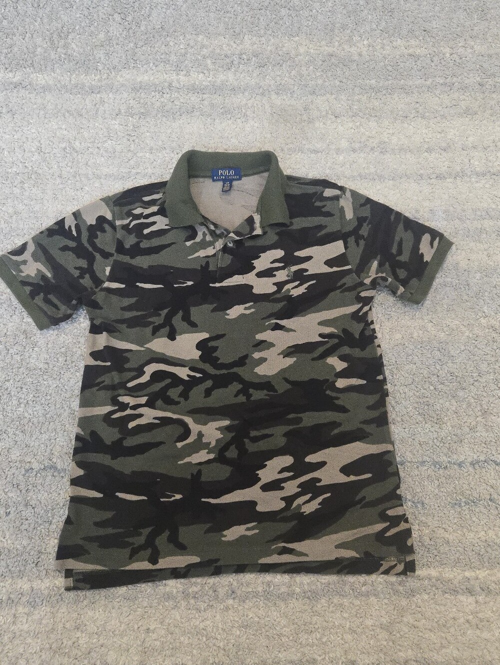 Polo Ralph Lauren Boys L 14-16 Camo Polo Shirt Short Sleeve Cotton Mesh Green